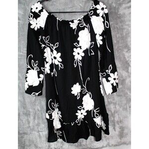 INC International Concepts White & Black Embroidered Long Sleeve Dress Size S